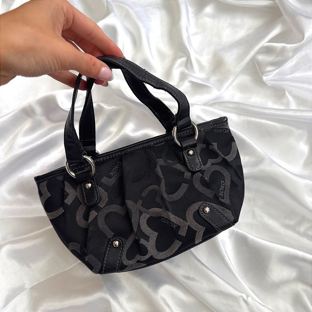 XOXO Mini Handbag Black Jacquard Heart Monogram Y2K Small Tote Bag